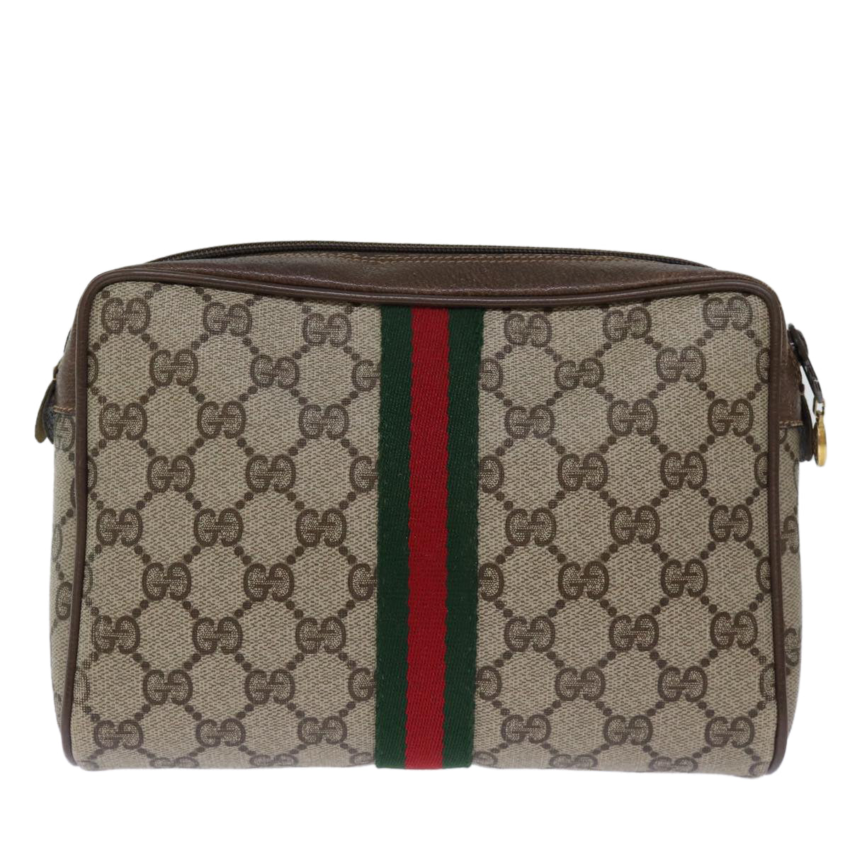 GUCCI GG Supreme Web Sherry Line Clutch Bag PVC Beige Red 75 01 012 bs14245