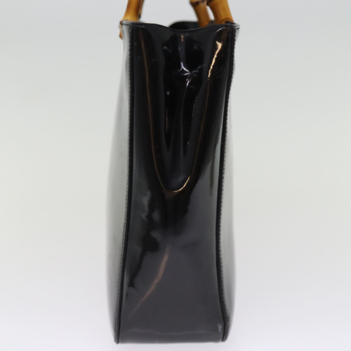 GUCCI Bamboo Hand Bag Enamel Black 93152 bs14450
