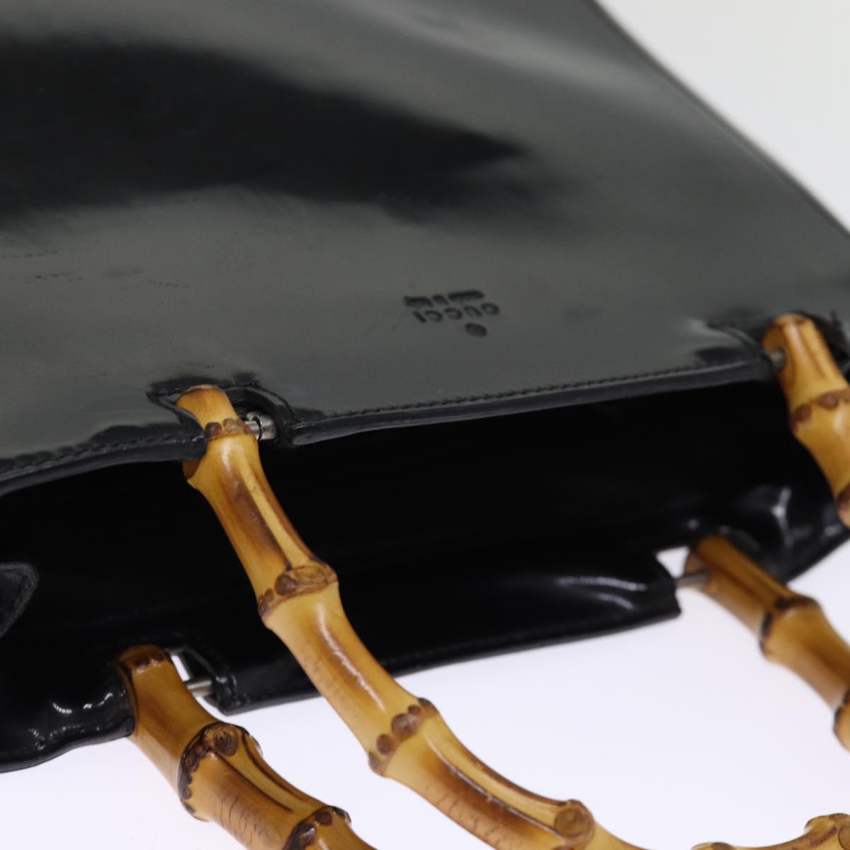 GUCCI Bamboo Hand Bag Enamel Black 93152 bs14450
