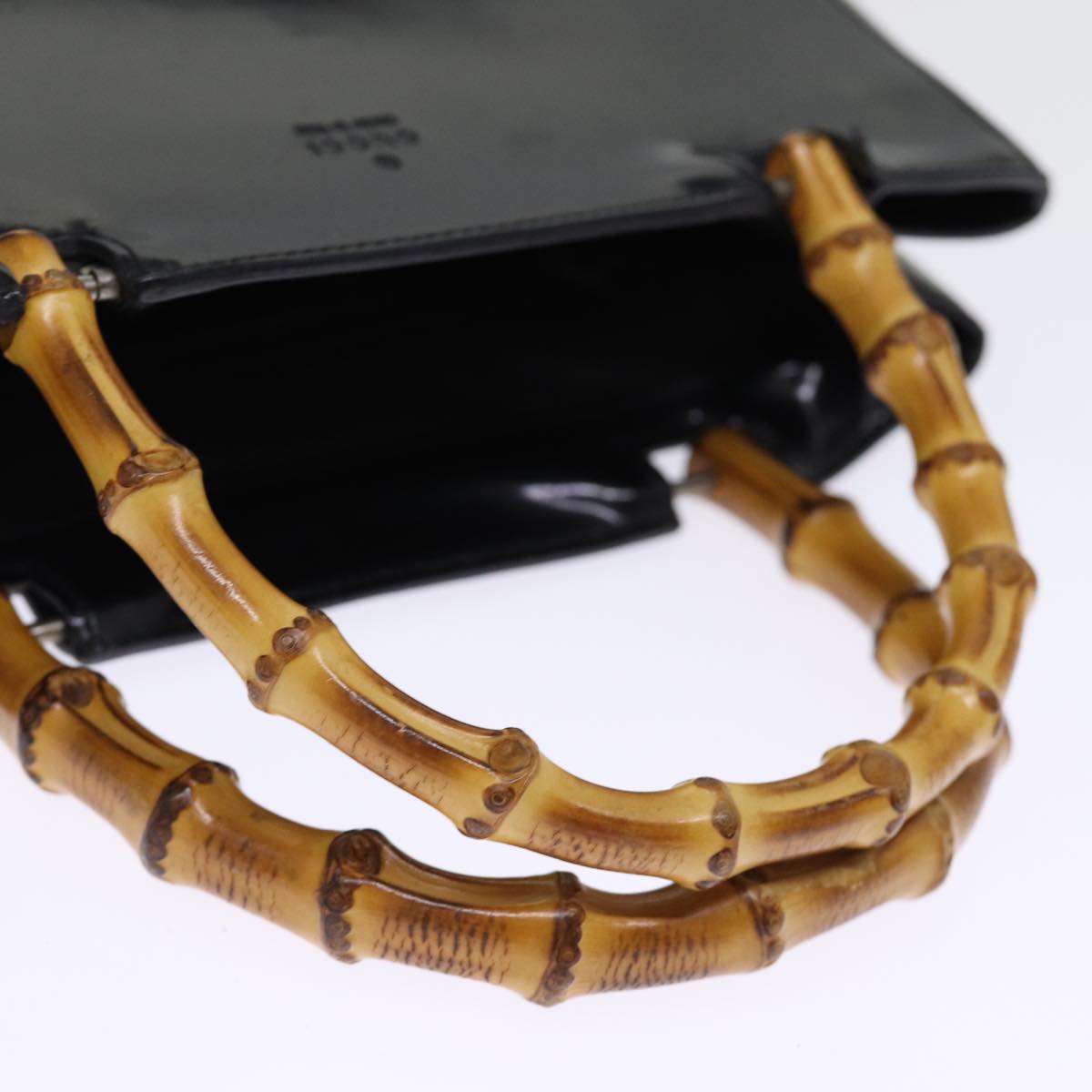 GUCCI Bamboo Hand Bag Enamel Black 93152 bs14450