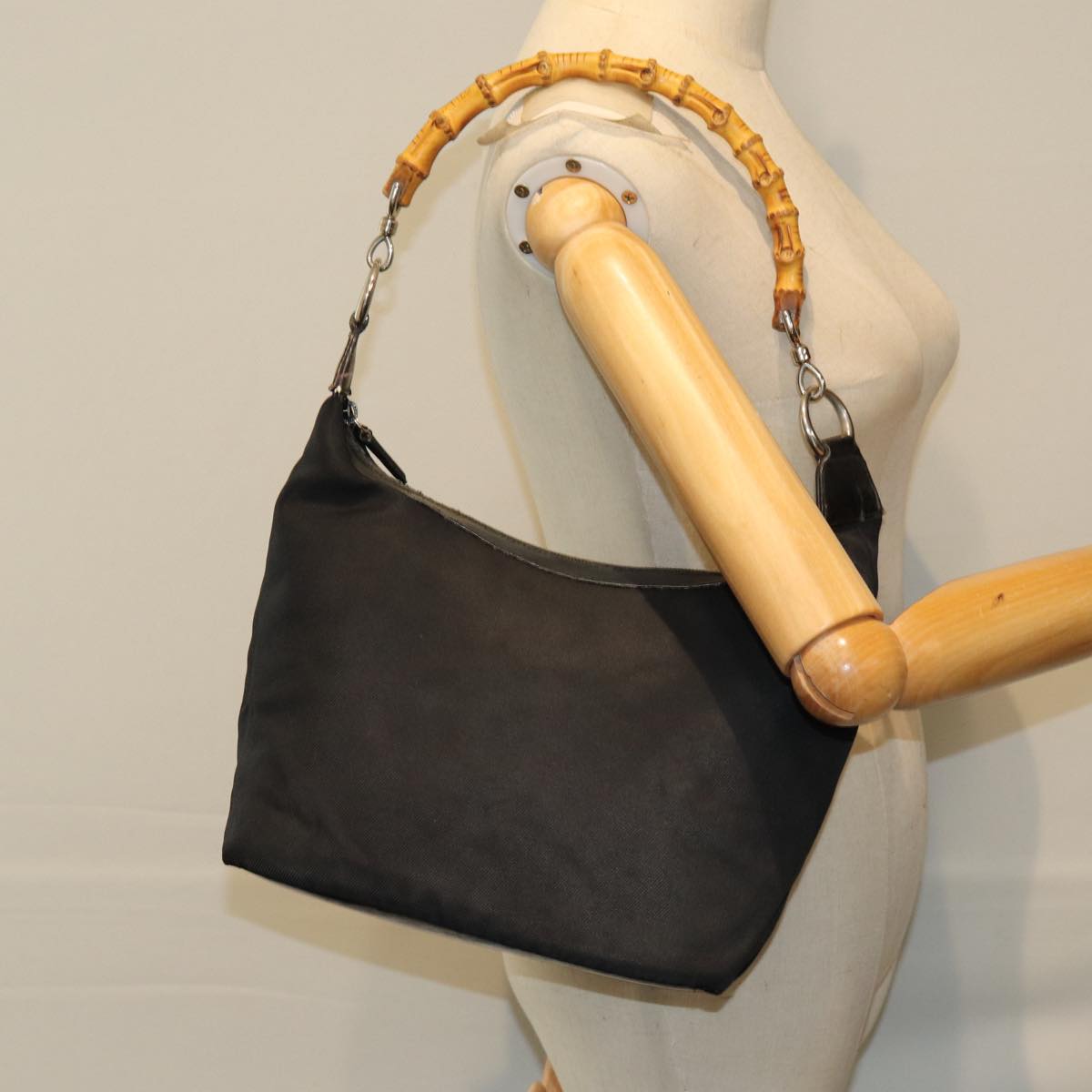 GUCCI Bamboo Shoulder Bag Canvas Black 000 1998 0531 bs14538