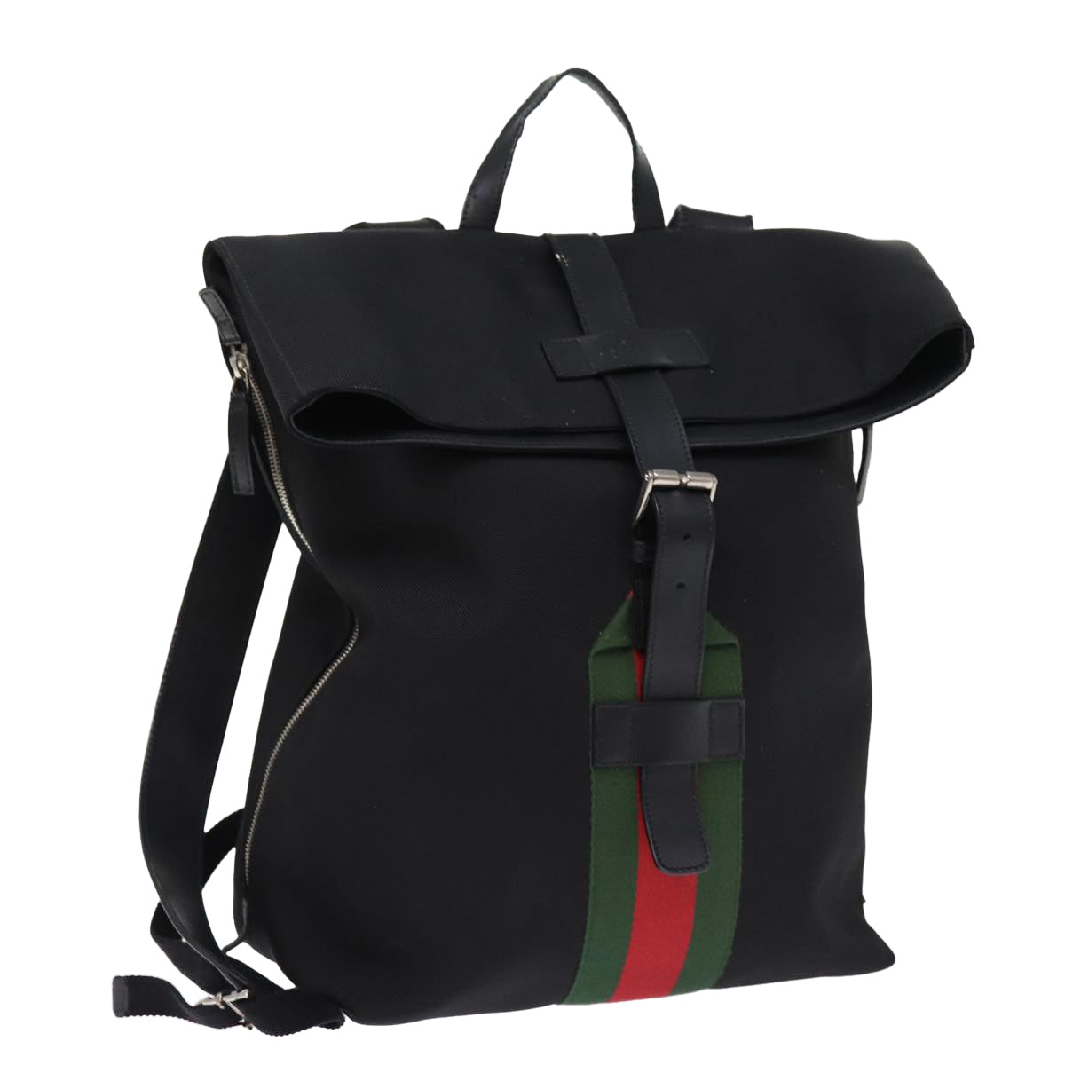 GUCCI Web Sherry Line Backpack Canvas Leather Black Red 337075 bs14560