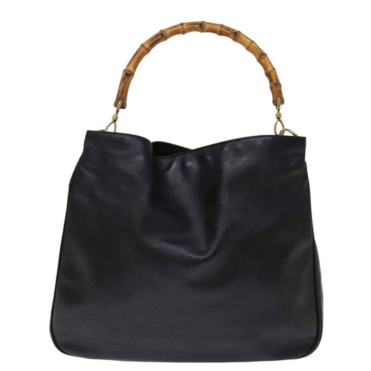 GUCCI Bamboo Hand Bag Leather 2way Black 001 1577 bs14679