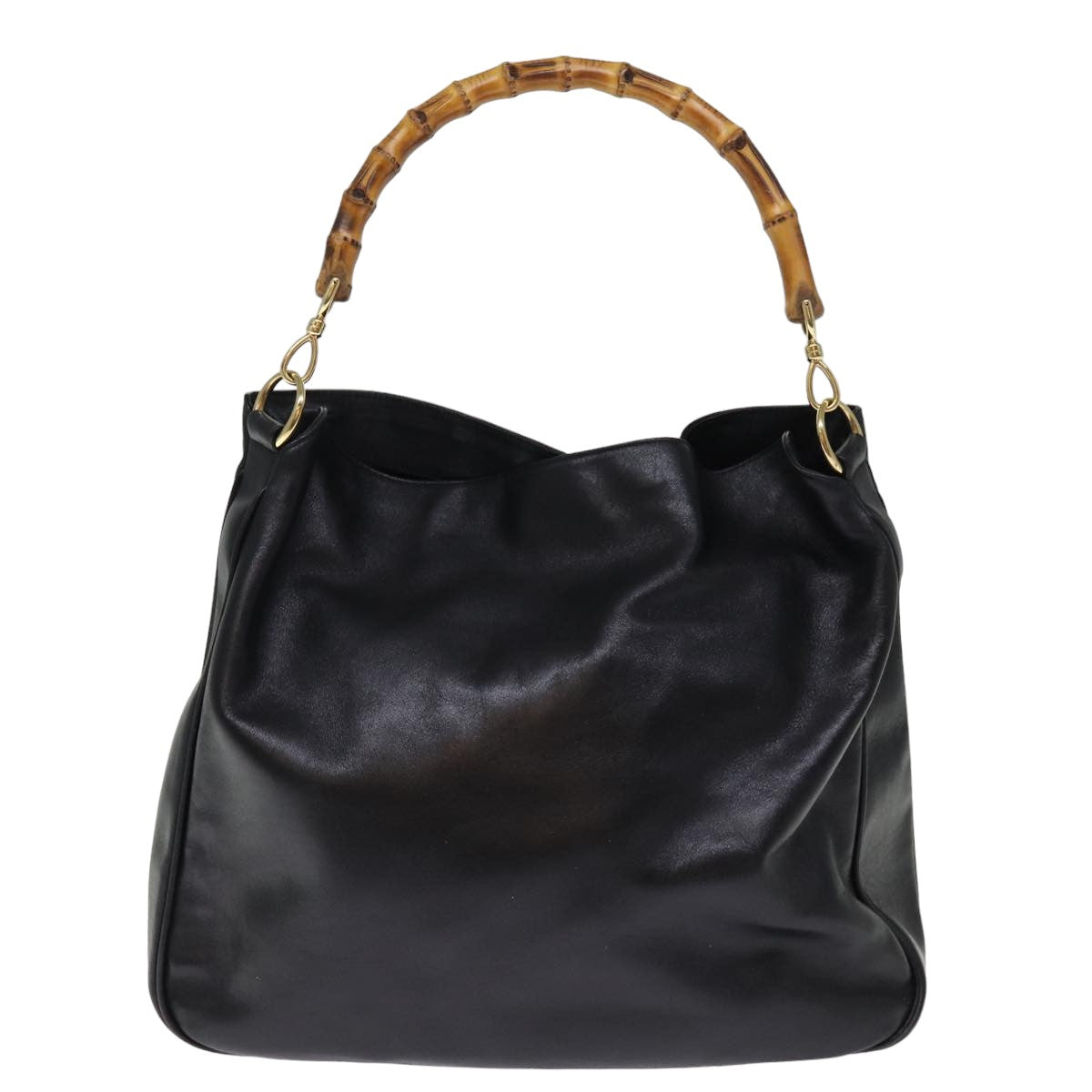 GUCCI Bamboo Hand Bag Leather 2way Black 001 1577 bs14679
