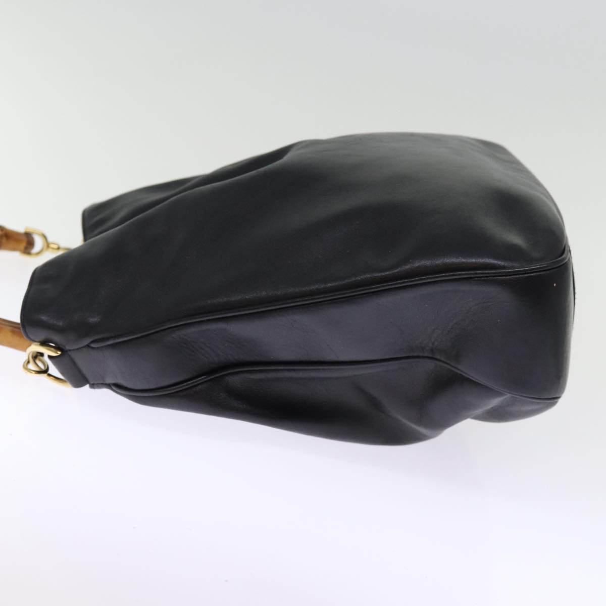 GUCCI Bamboo Hand Bag Leather 2way Black 001 1577 bs14679