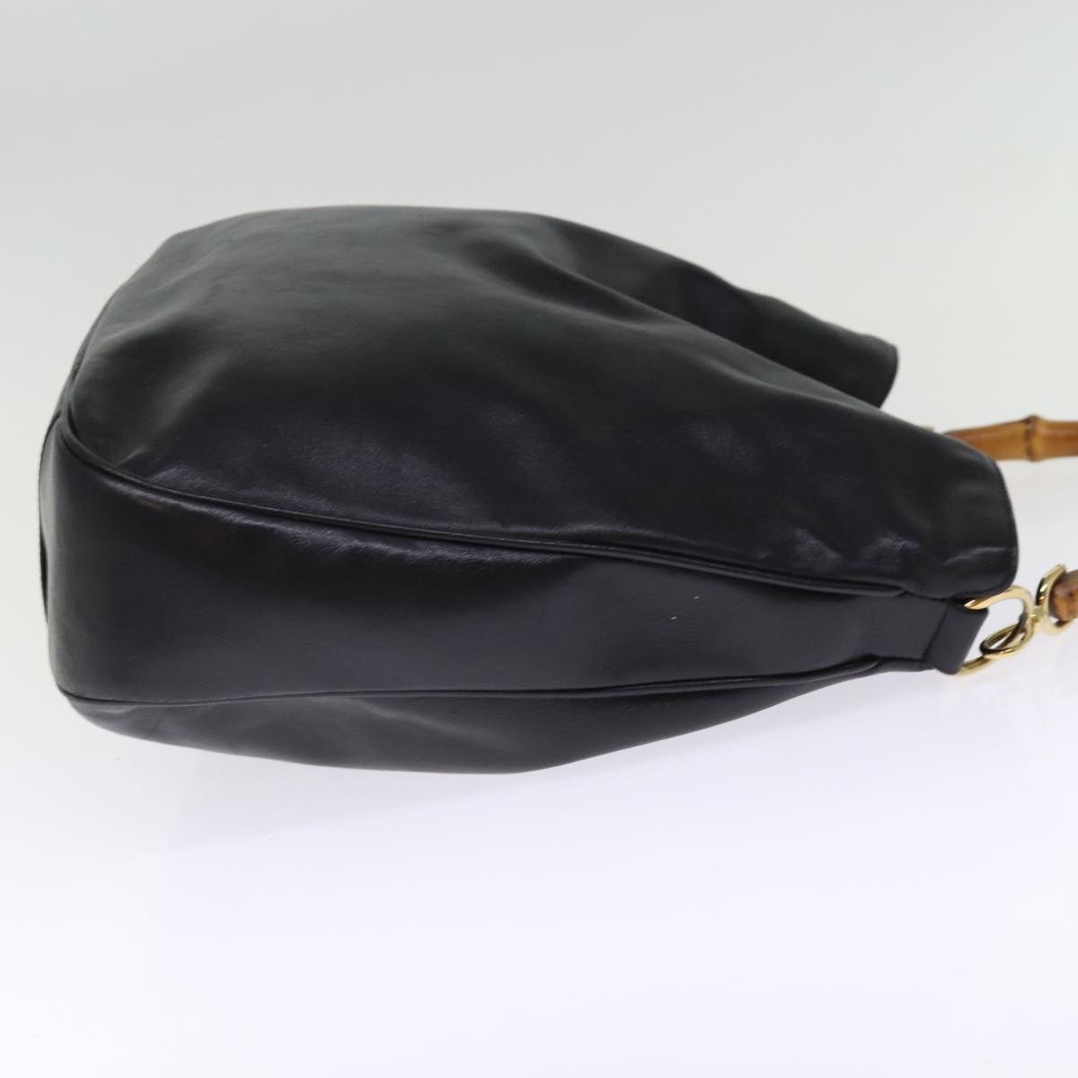 GUCCI Bamboo Hand Bag Leather 2way Black 001 1577 bs14679