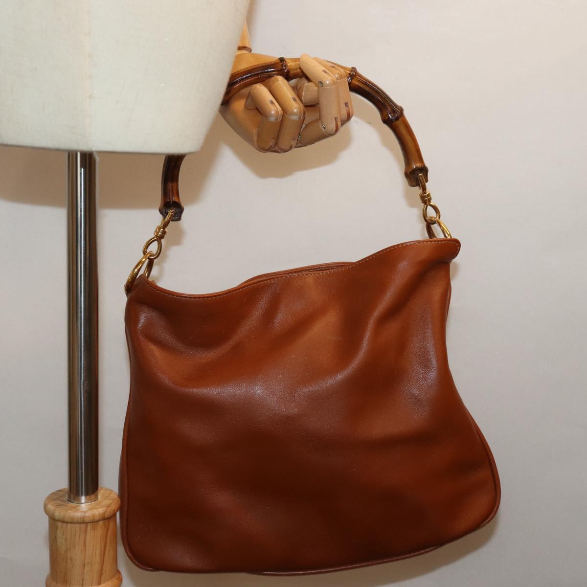 GUCCI Bamboo Hand Bag Leather Brown 001 1014 1638 bs14725