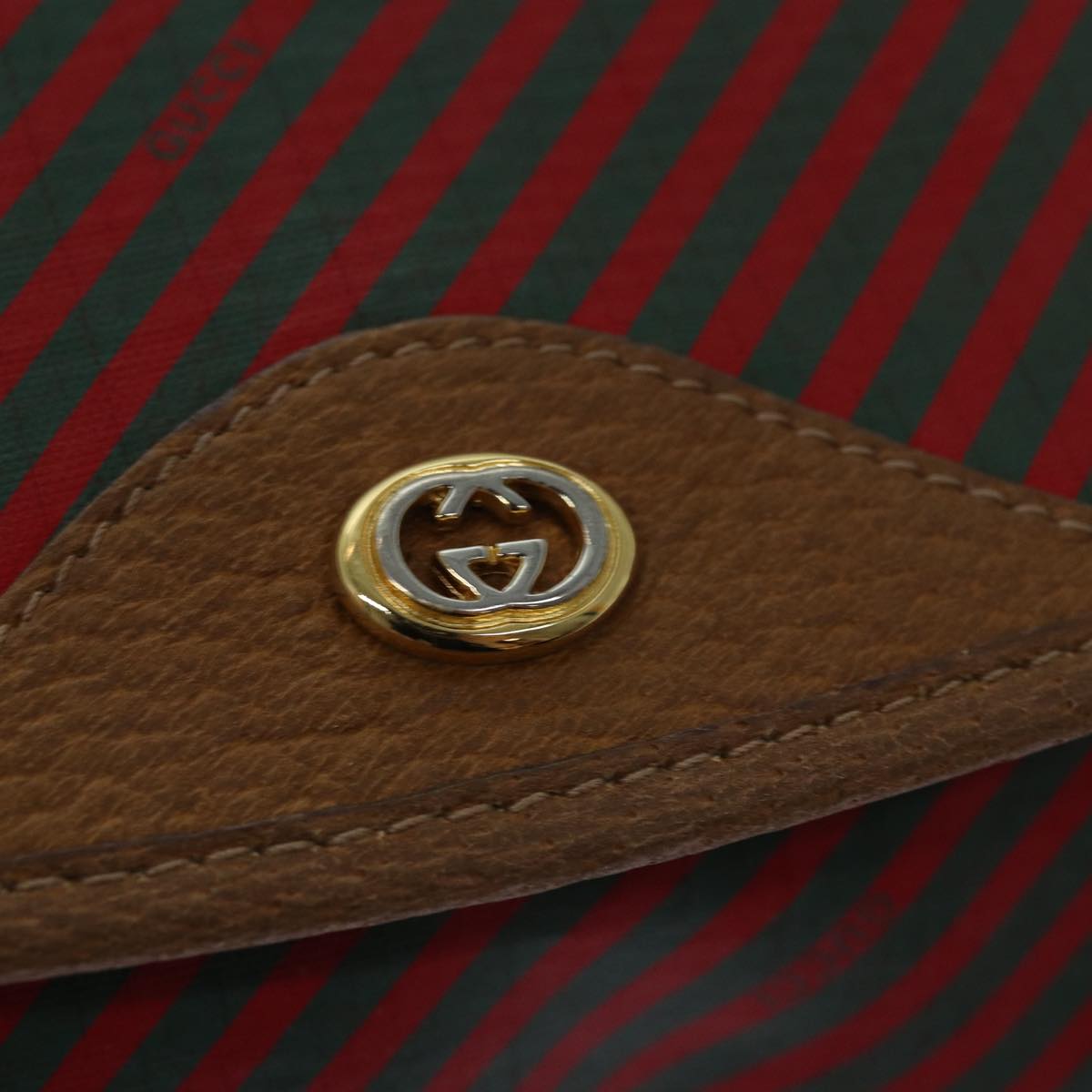 GUCCI Clutch Bag Coated Canvas Red Green 89 01 039 bs14889
