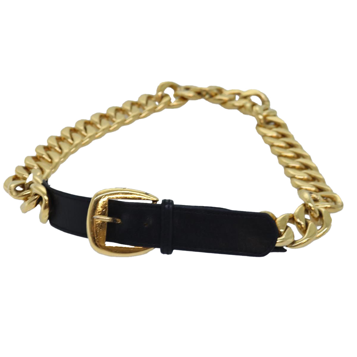 CHANEL Chain Belt metal 31.1"" Gold Black CC bs14988