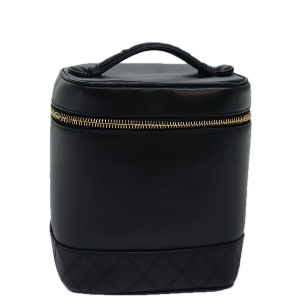 CHANEL Bicolole Vanity Cosmetic Pouch Leather Black CC bs14989