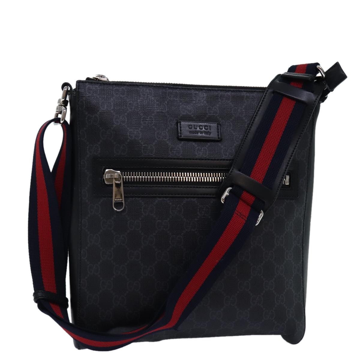 GUCCI GG Supreme Sherry Line Shoulder Bag PVC Navy Red 474137 bs15096