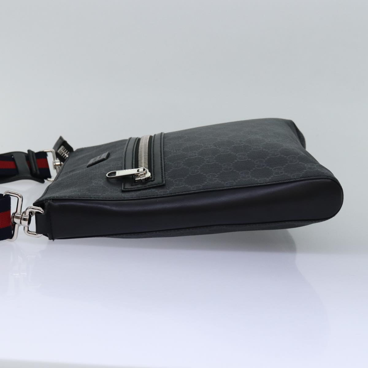 GUCCI GG Supreme Sherry Line Shoulder Bag PVC Navy Red 474137 bs15096