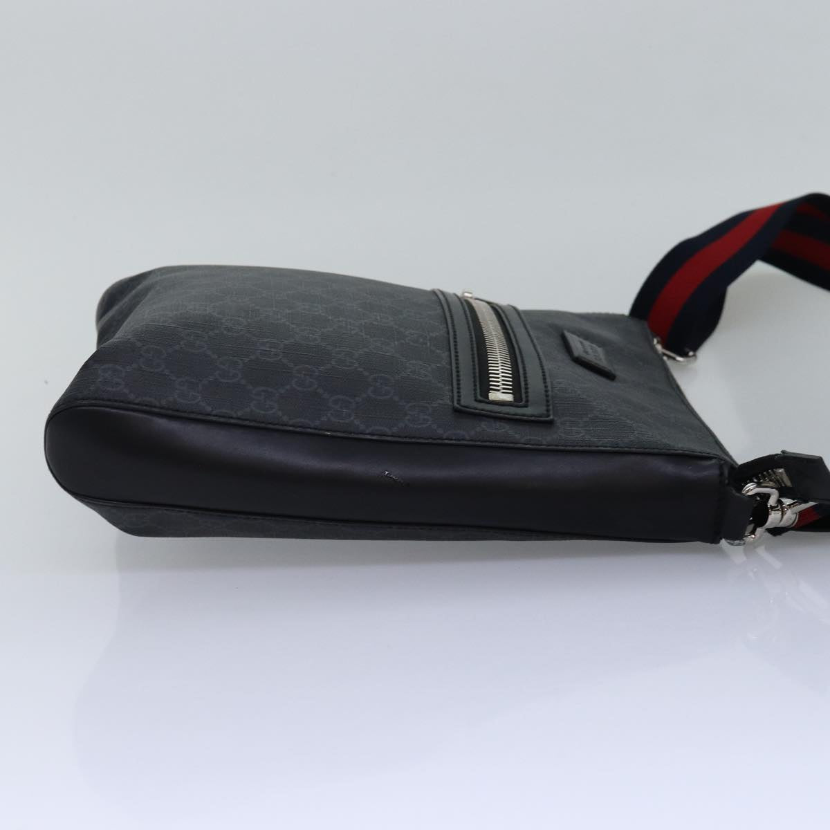 GUCCI GG Supreme Sherry Line Shoulder Bag PVC Navy Red 474137 bs15096