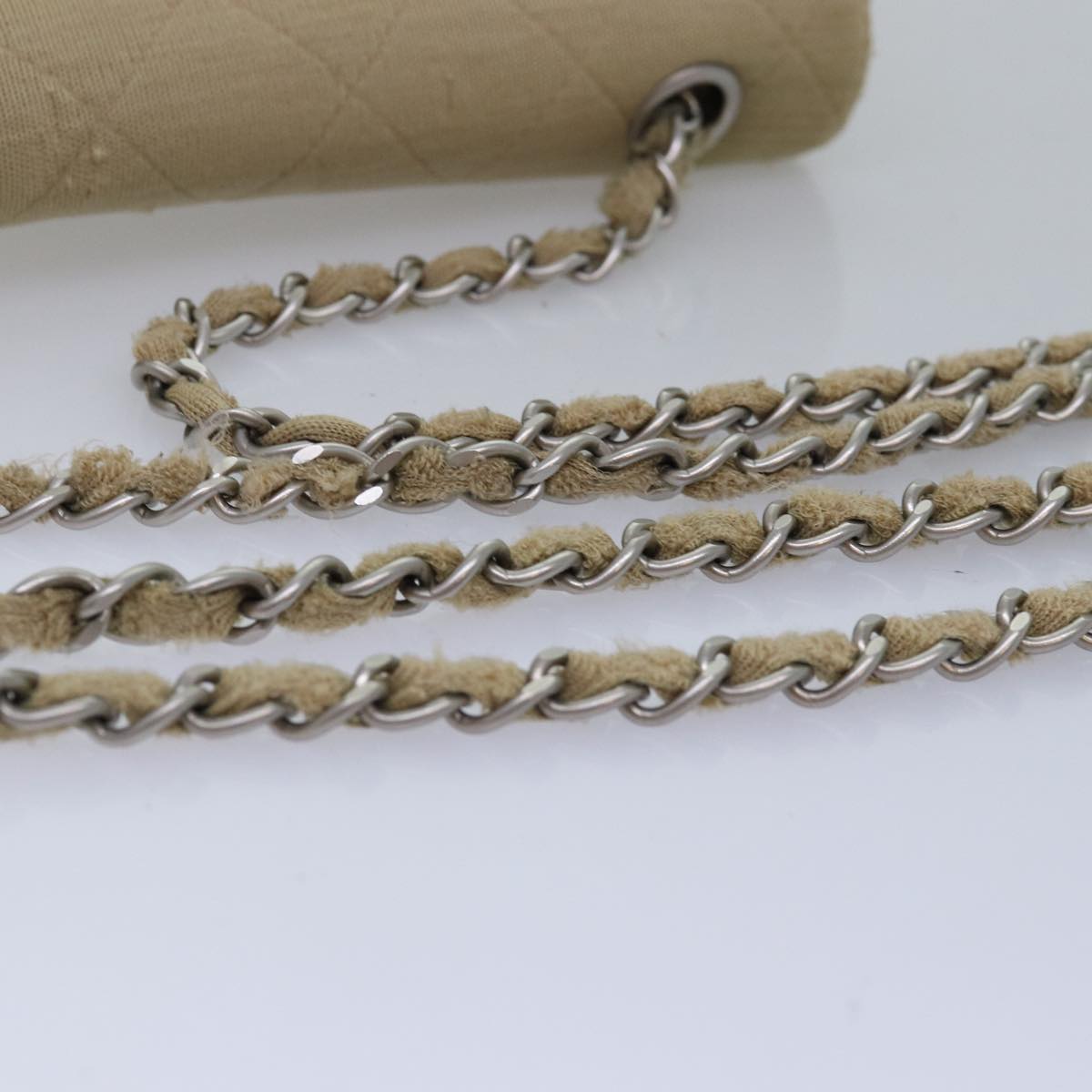 CHANEL Matelasse Turn Lock Chain Shoulder Bag Cotton Beige CC bs15107