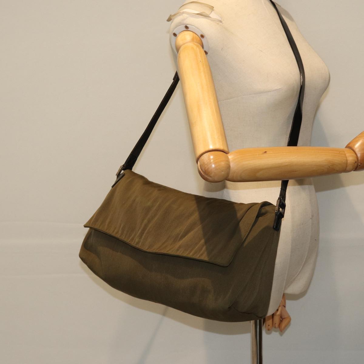 FENDI Shoulder Bag Canvas Khaki bs15175