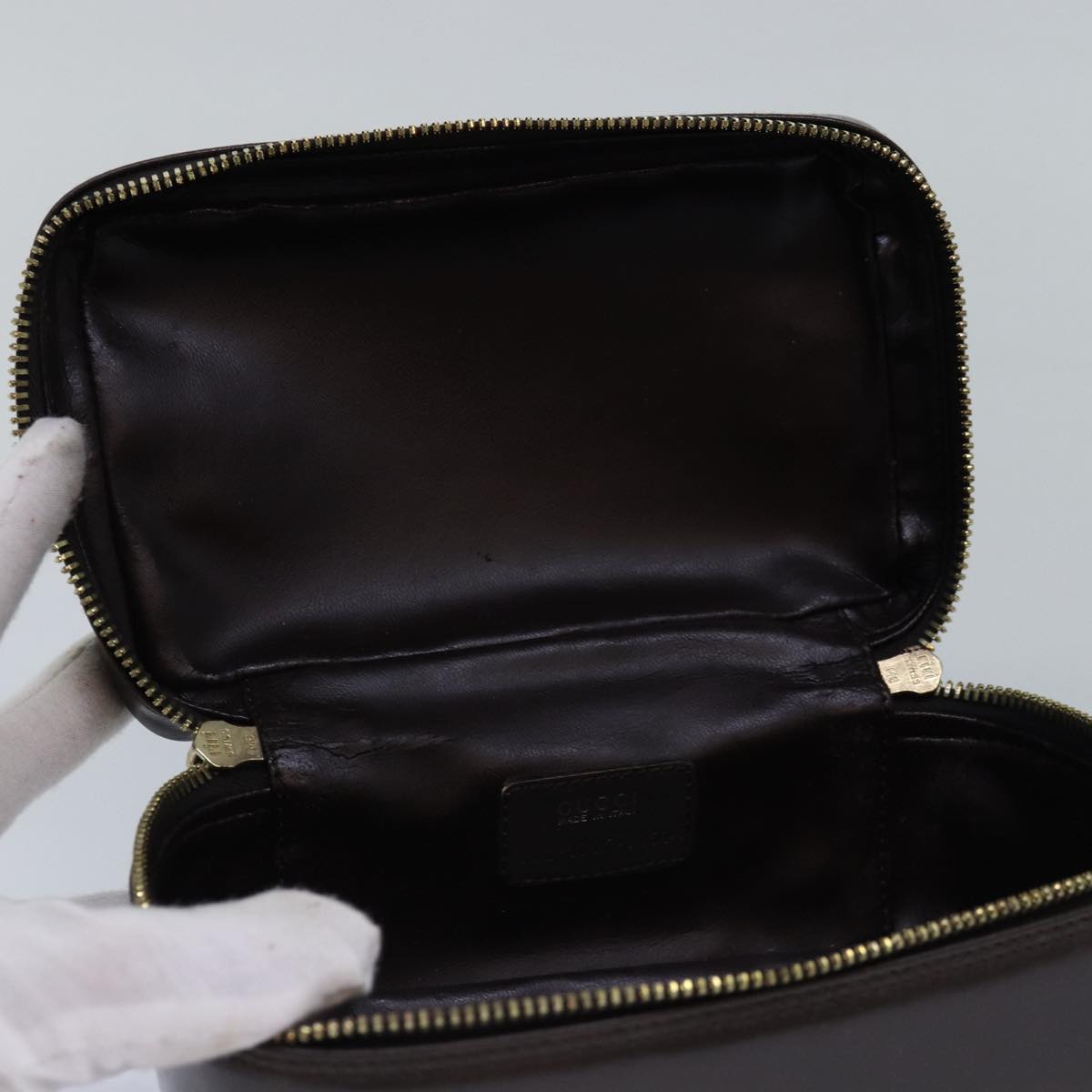 GUCCI Bamboo Pouch Leather Brown 032 1705 0151 bs15219