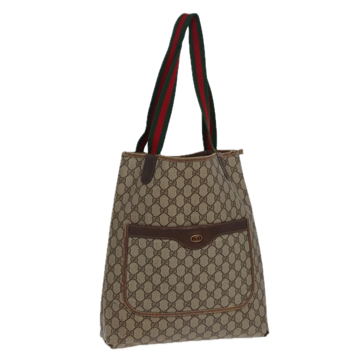 GUCCI GG Canvas Web Sherry Line Tote Bag PVC Leather Brown bs15255