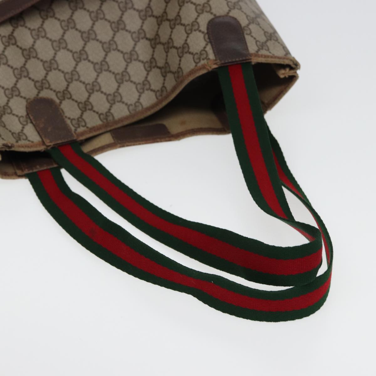 GUCCI GG Canvas Web Sherry Line Tote Bag PVC Leather Brown bs15255