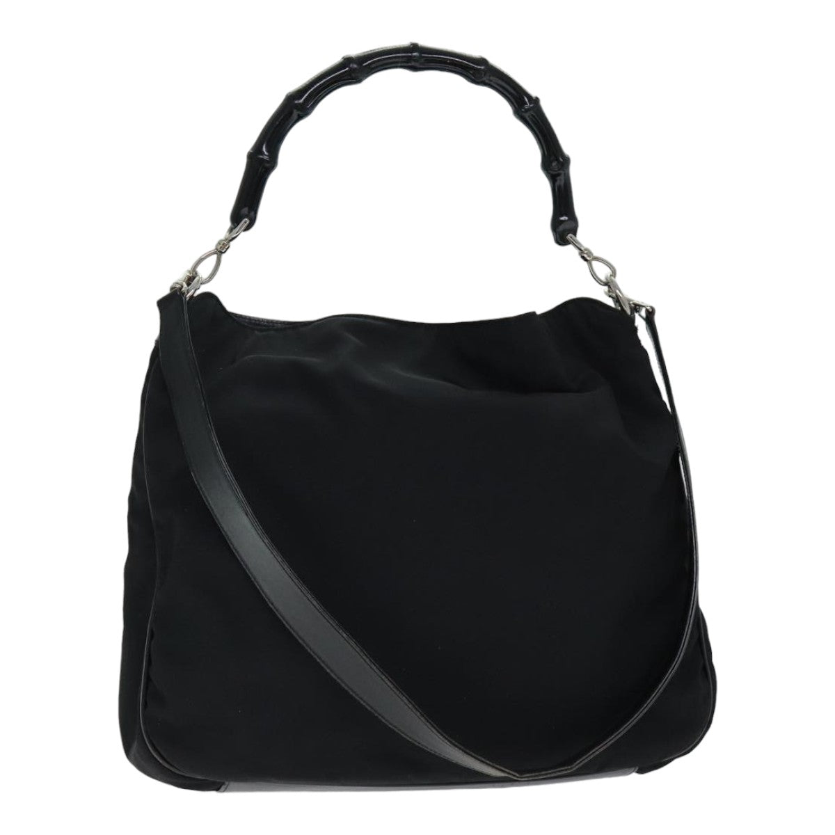 GUCCI Bamboo Hand Bag Nylon Black 001 1577 bs15256