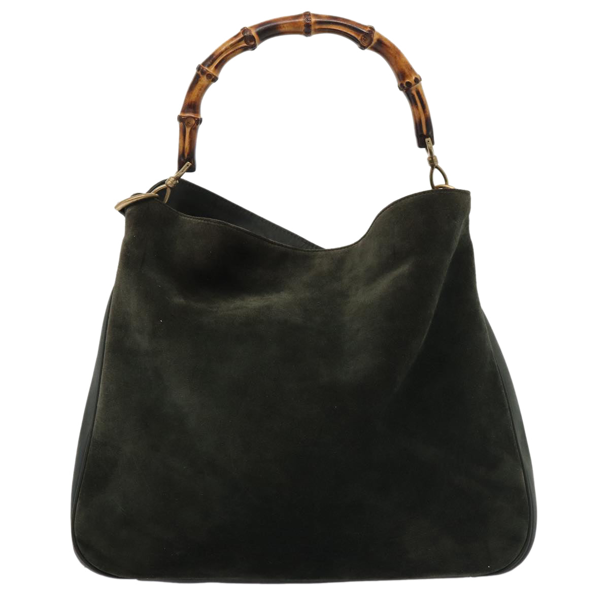 GUCCI Bamboo Hand Bag Suede 2way Khaki bs15257