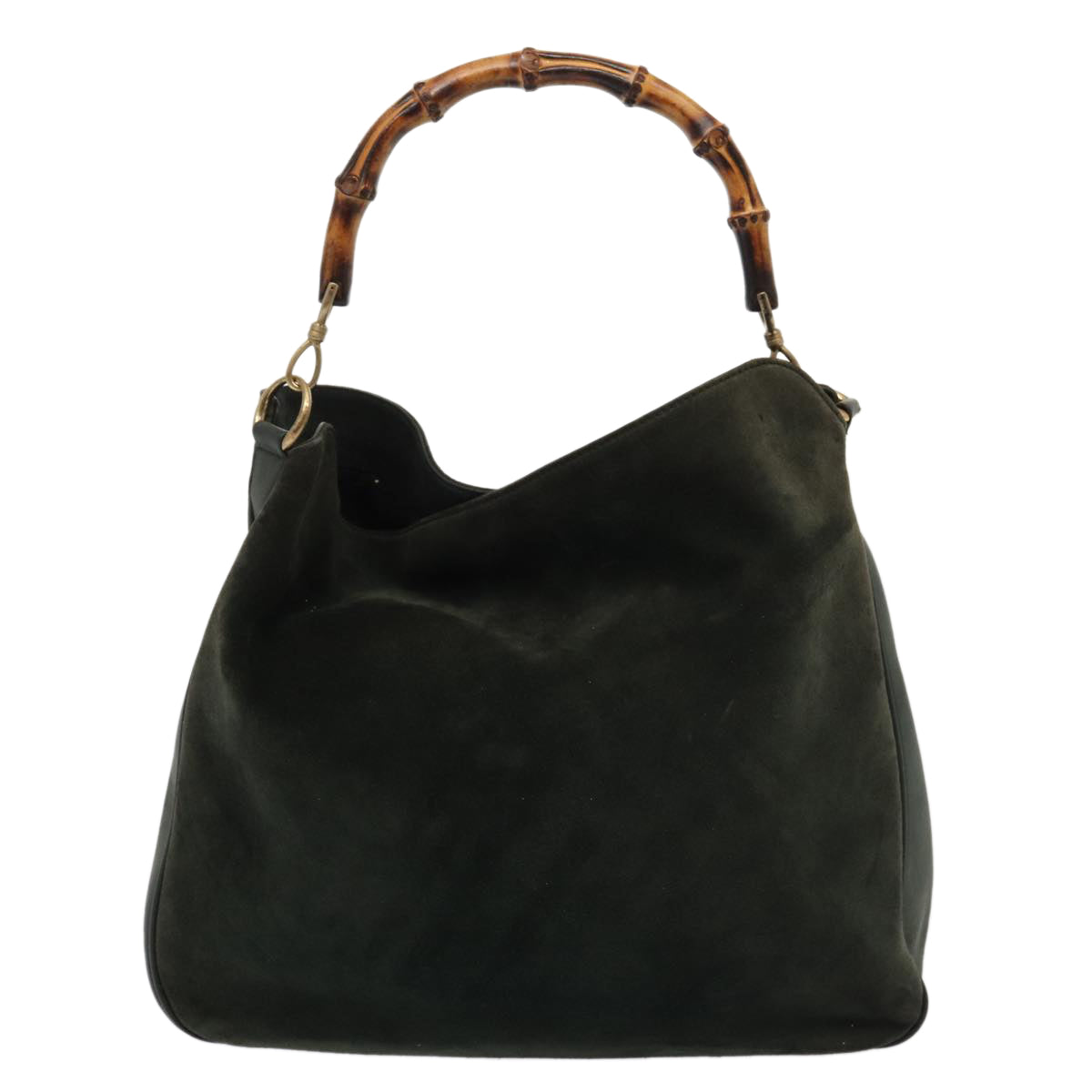 GUCCI Bamboo Hand Bag Suede 2way Khaki bs15257