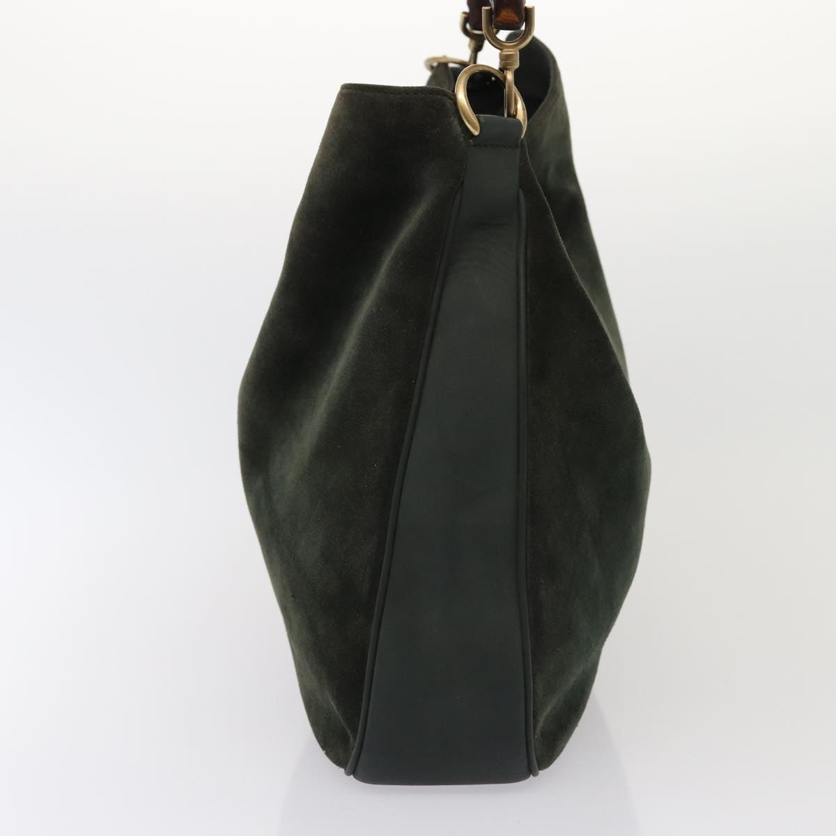 GUCCI Bamboo Hand Bag Suede 2way Khaki bs15257