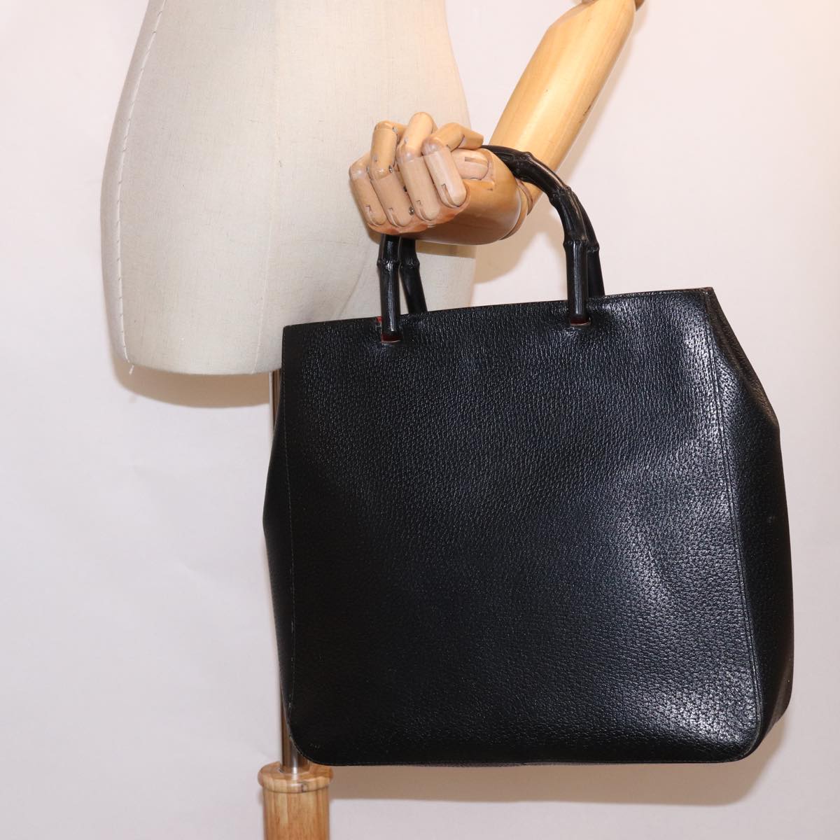 GUCCI Bamboo Hand Bag Leather Black 002 1060 bs15259