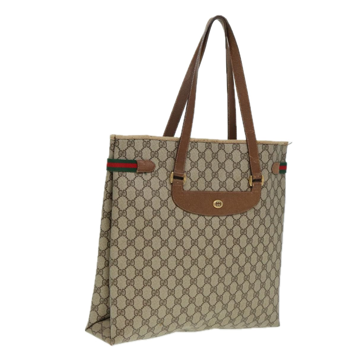 GUCCI GG Supreme Web Sherry Line Tote Bag PVC Beige Red 39 02 091 bs15336