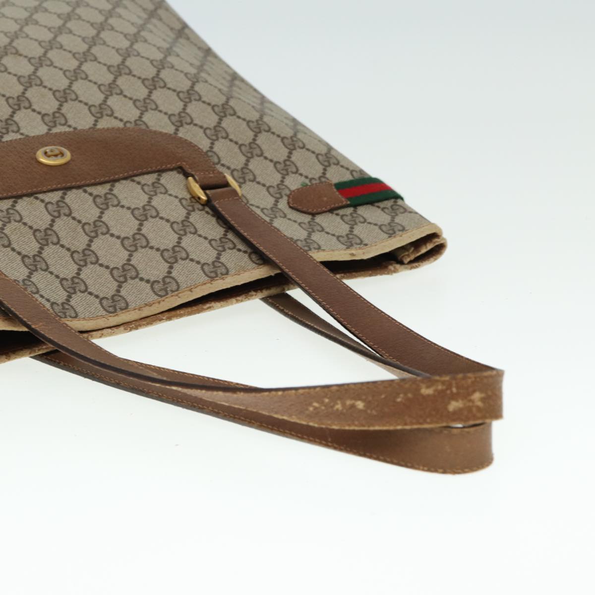 GUCCI GG Supreme Web Sherry Line Tote Bag PVC Beige Red 39 02 091 bs15336