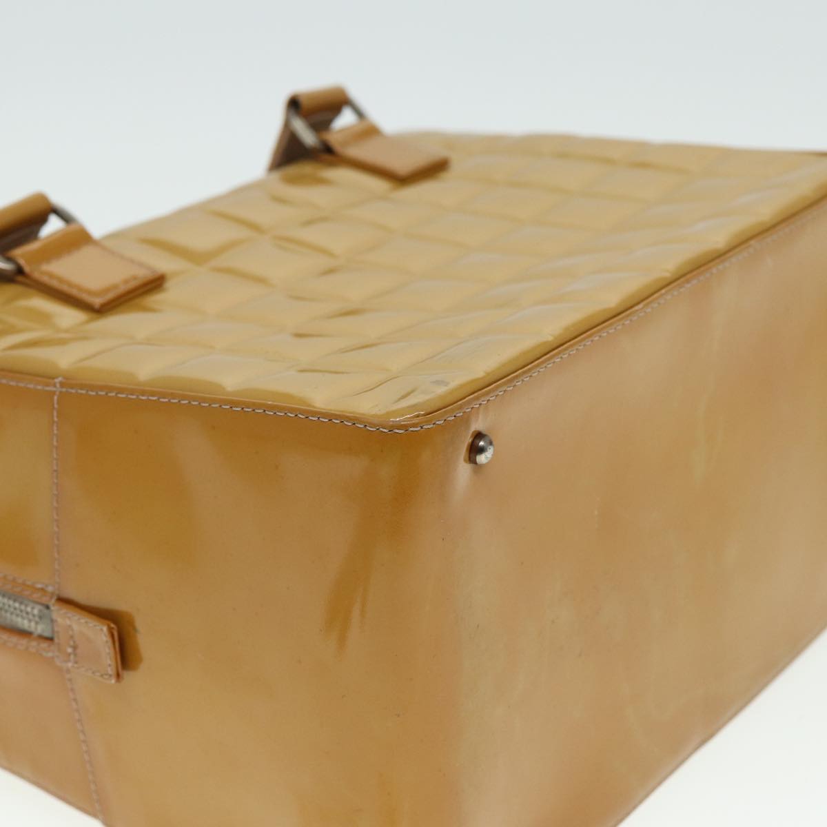 CHANEL Choco Bar Hand Bag Patent leather Yellow CC bs15398