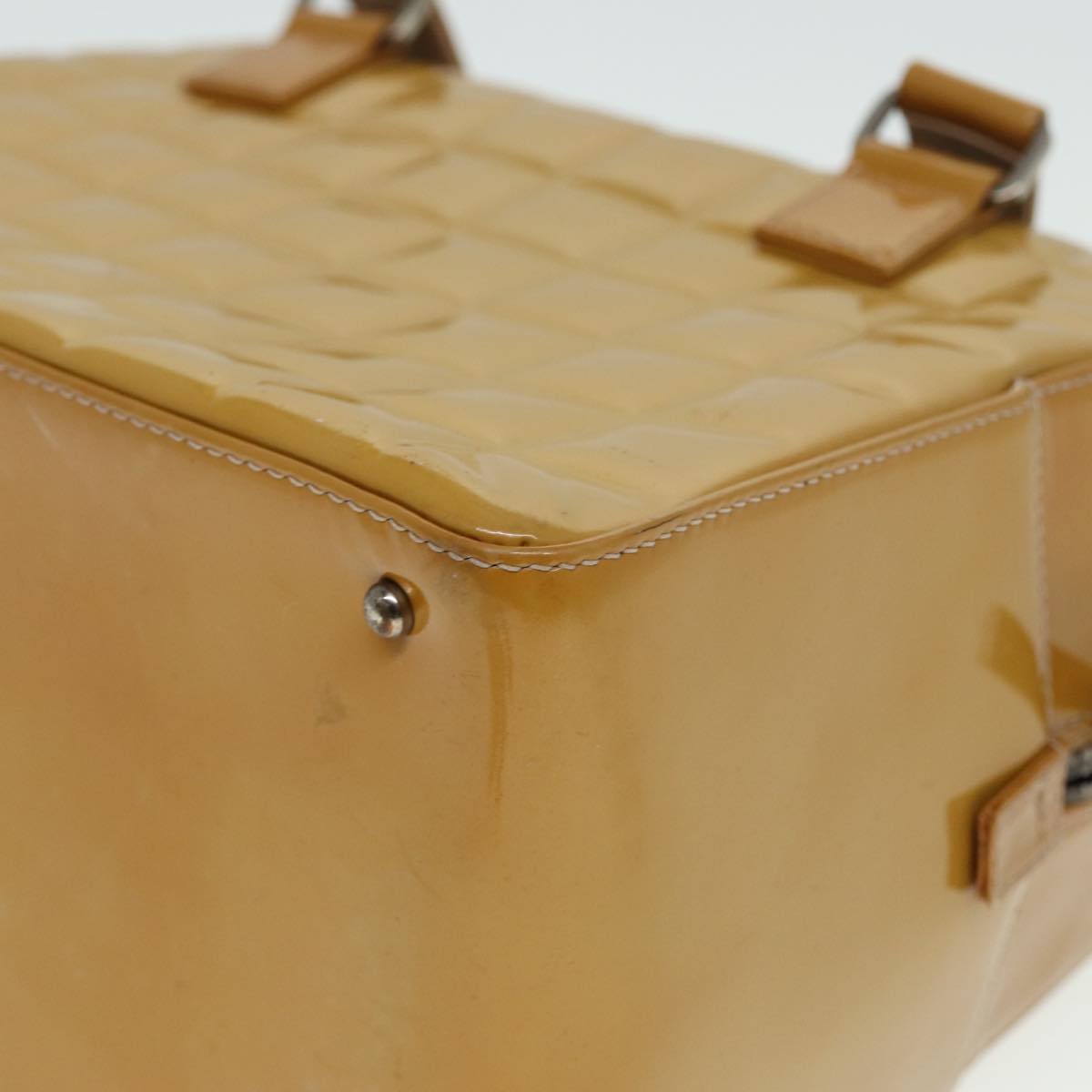 CHANEL Choco Bar Hand Bag Patent leather Yellow CC bs15398