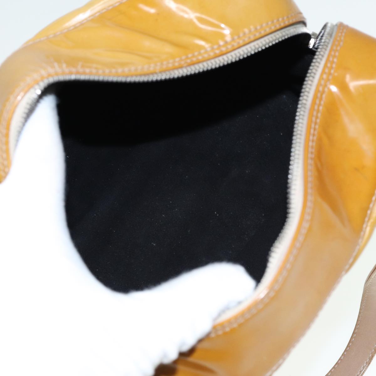 CHANEL Choco Bar Hand Bag Patent leather Yellow CC bs15398