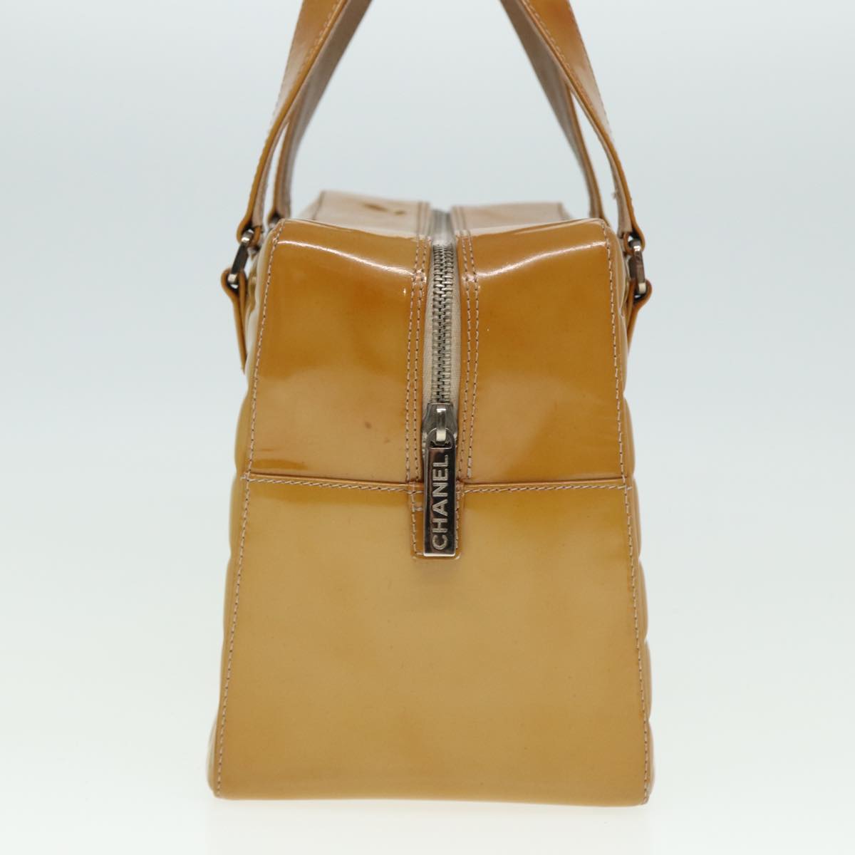 CHANEL Choco Bar Hand Bag Patent leather Yellow CC bs15398