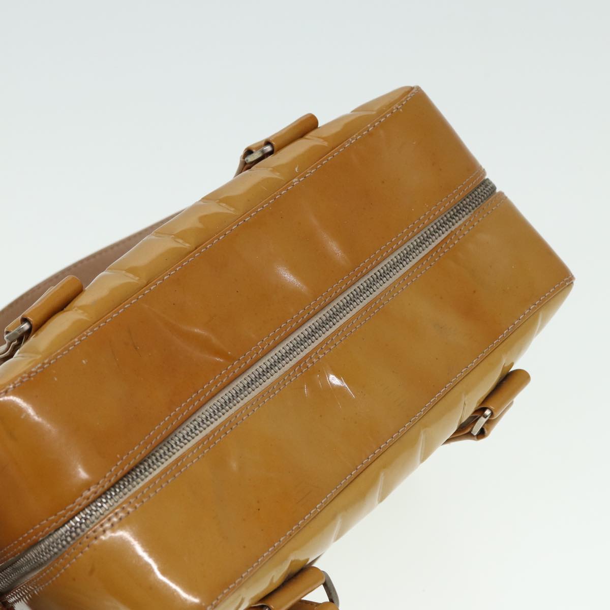 CHANEL Choco Bar Hand Bag Patent leather Yellow CC bs15398