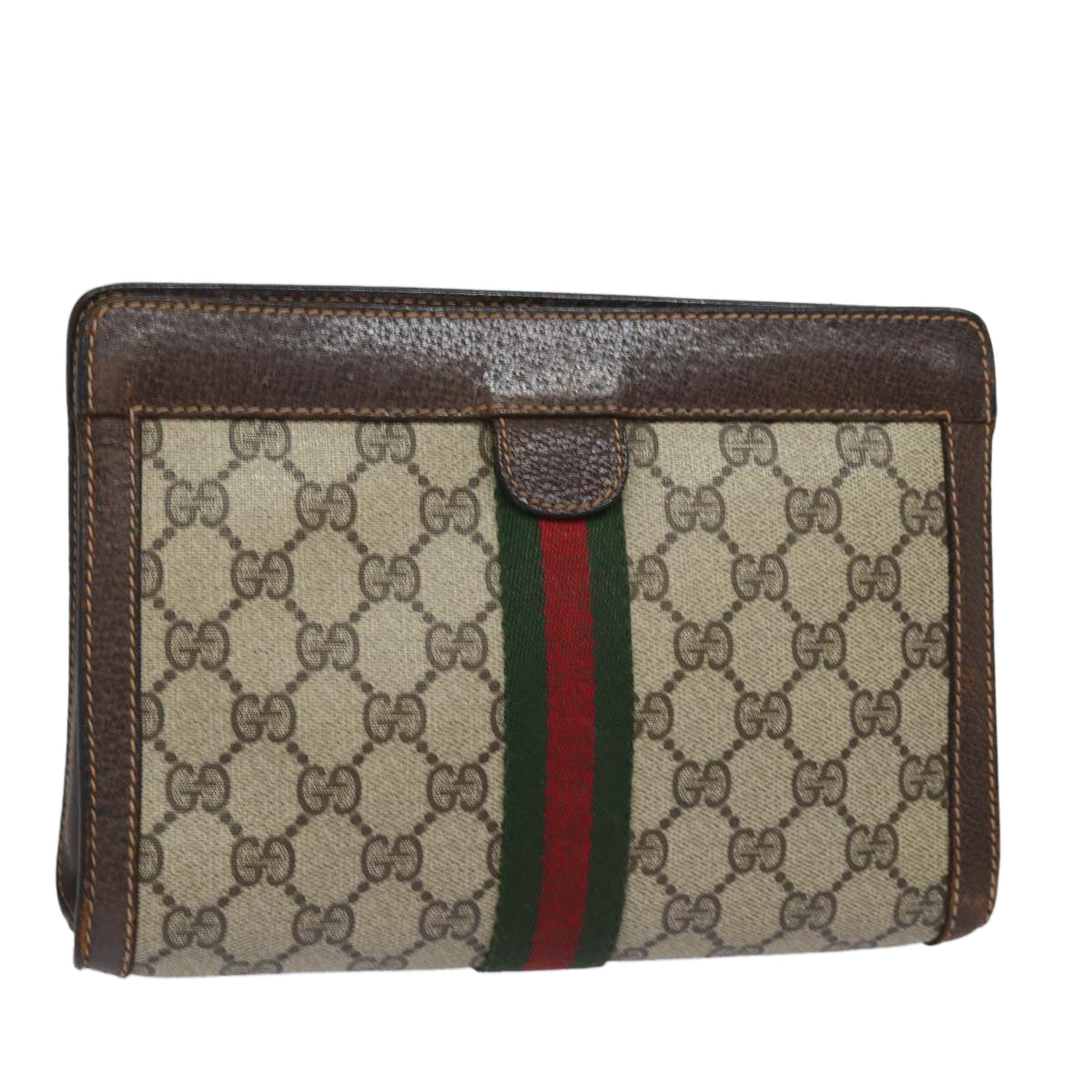 GUCCI GG Supreme Web Sherry Line Clutch Bag PVC Beige 84 01 001 bs15432