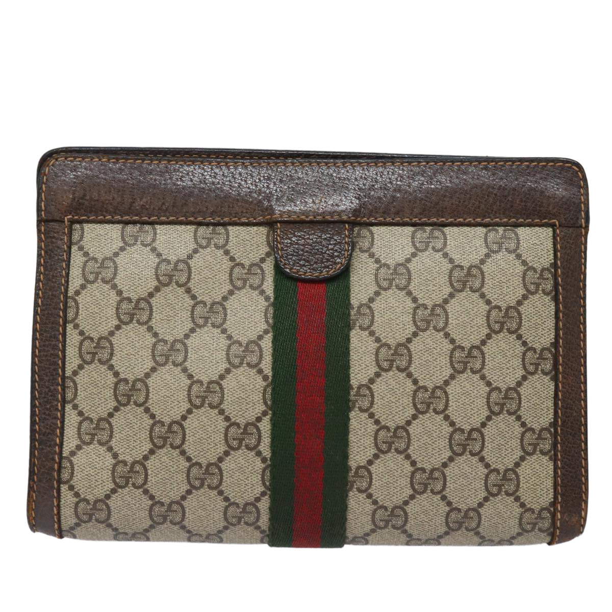 GUCCI GG Supreme Web Sherry Line Clutch Bag PVC Beige 84 01 001 bs15432