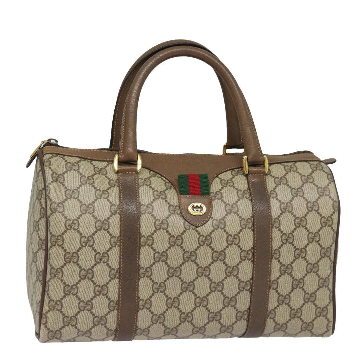 GUCCI GG Supreme Web Sherry Line Boston Bag PVC Beige 40 02 007 bs15457