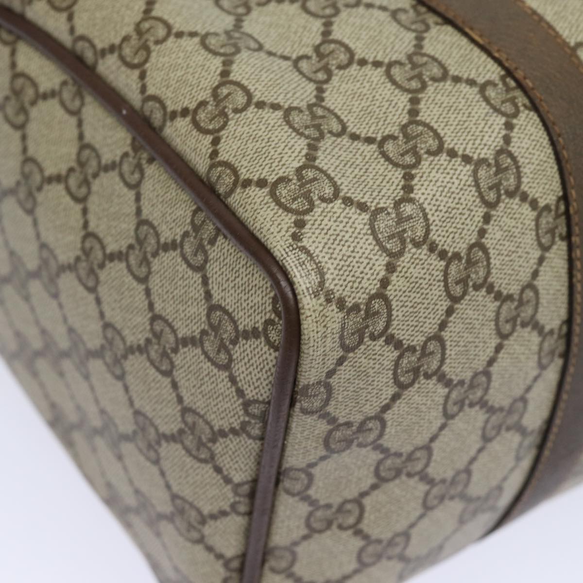 GUCCI GG Supreme Web Sherry Line Boston Bag PVC Beige 40 02 007 bs15457