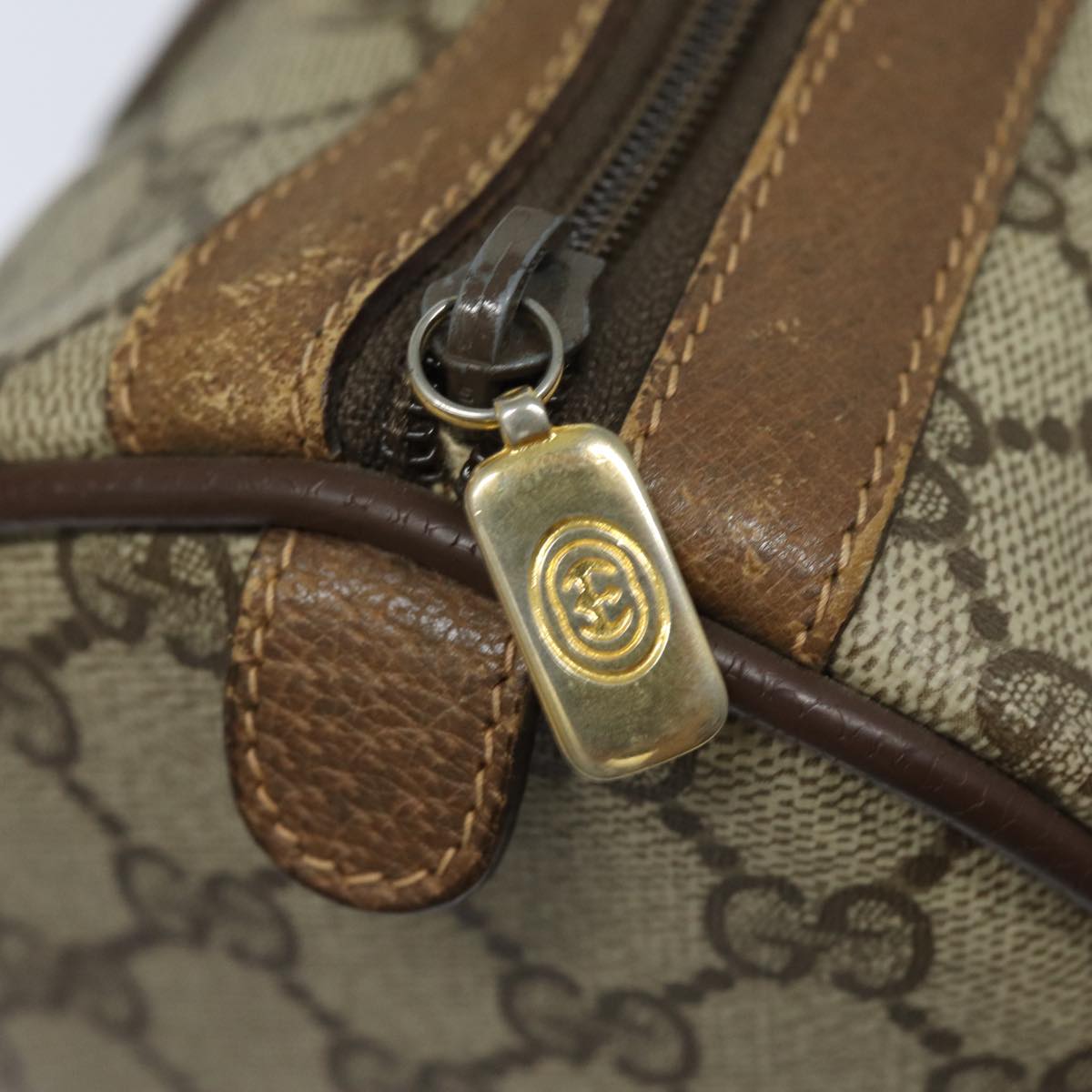 GUCCI GG Supreme Web Sherry Line Boston Bag PVC Beige 40 02 007 bs15457
