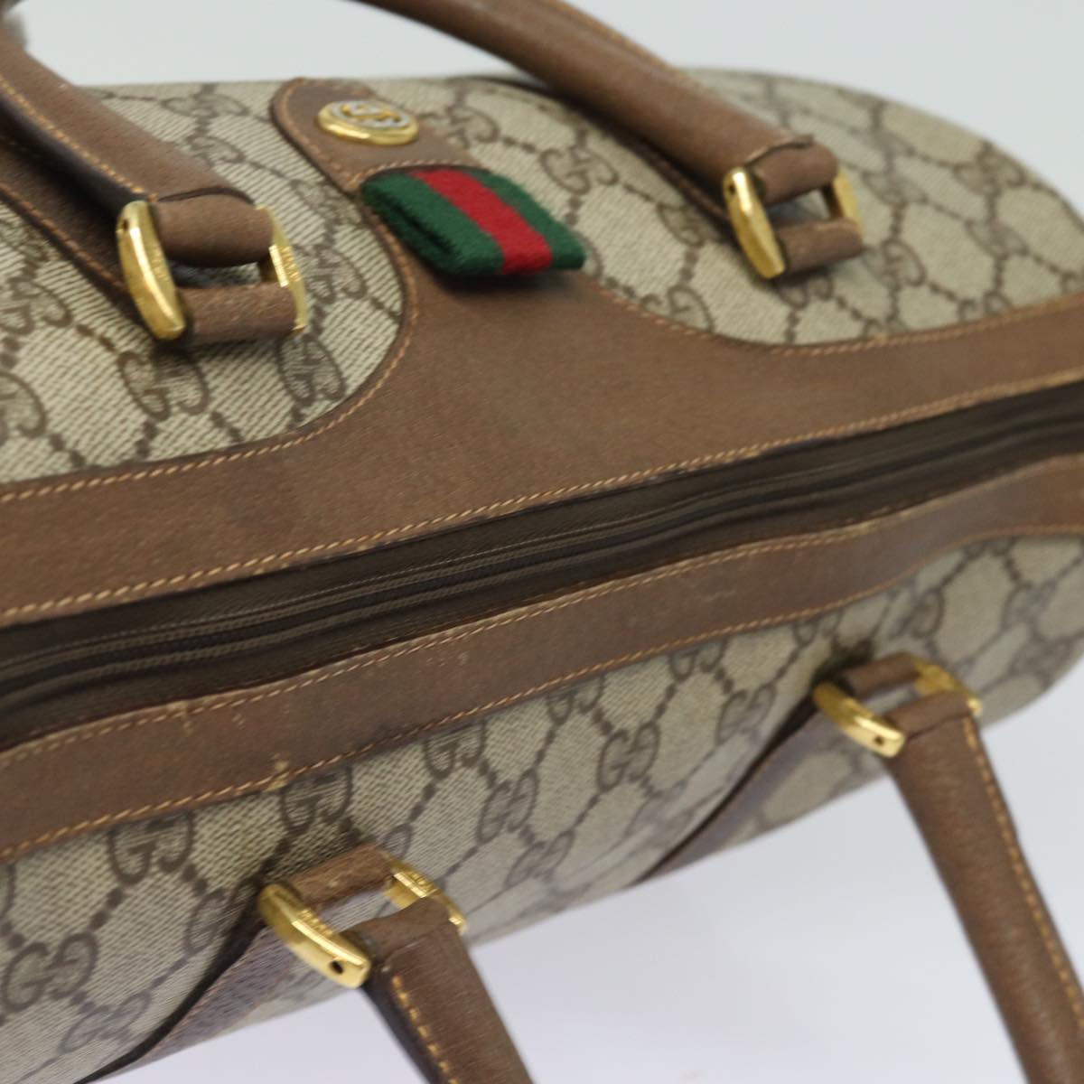 GUCCI GG Supreme Web Sherry Line Boston Bag PVC Beige 40 02 007 bs15457
