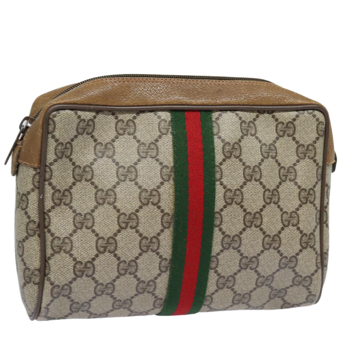 GUCCI GG Supreme Web Sherry Line Clutch Bag PVC Beige 89 01 012 bs15510