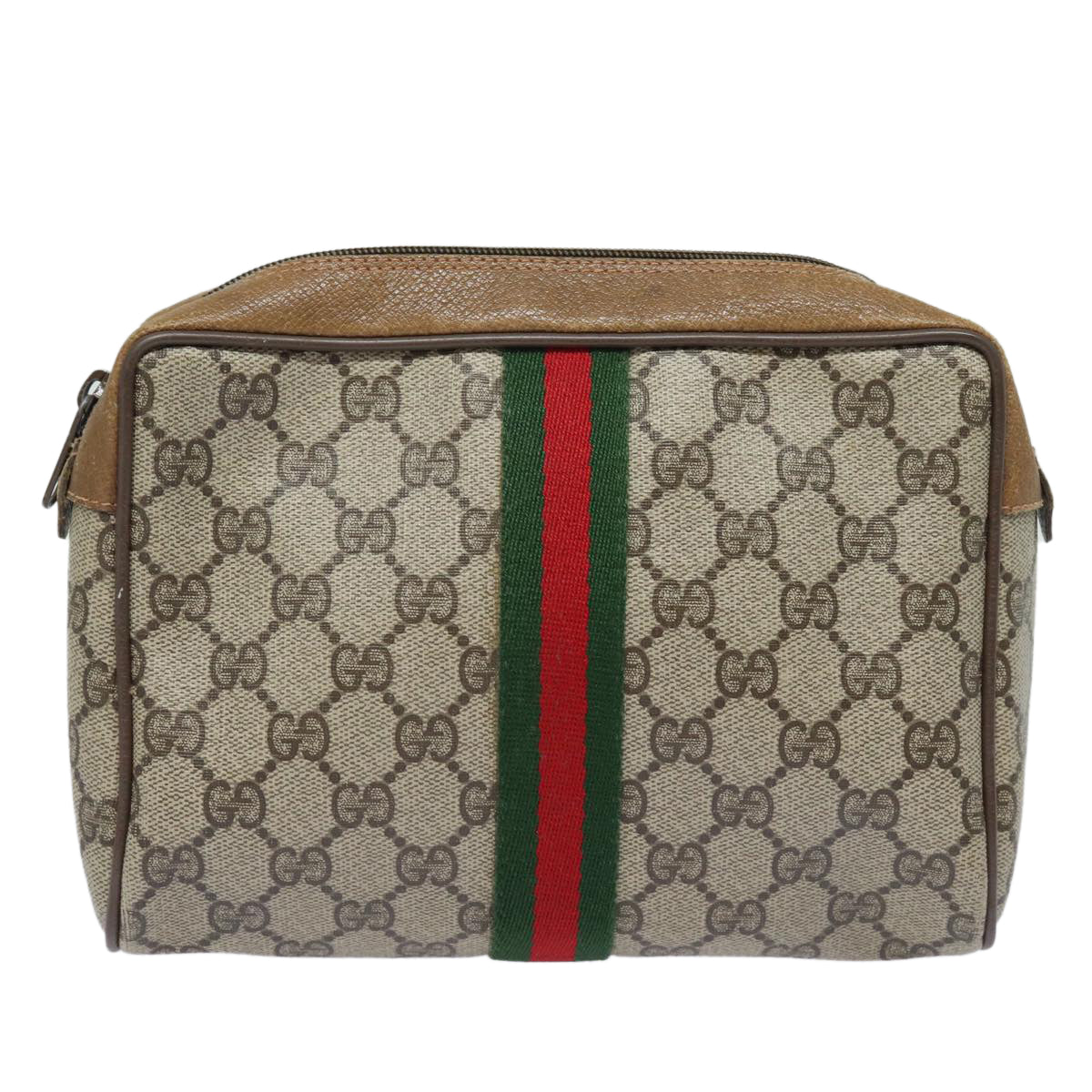 GUCCI GG Supreme Web Sherry Line Clutch Bag PVC Beige 89 01 012 bs15510