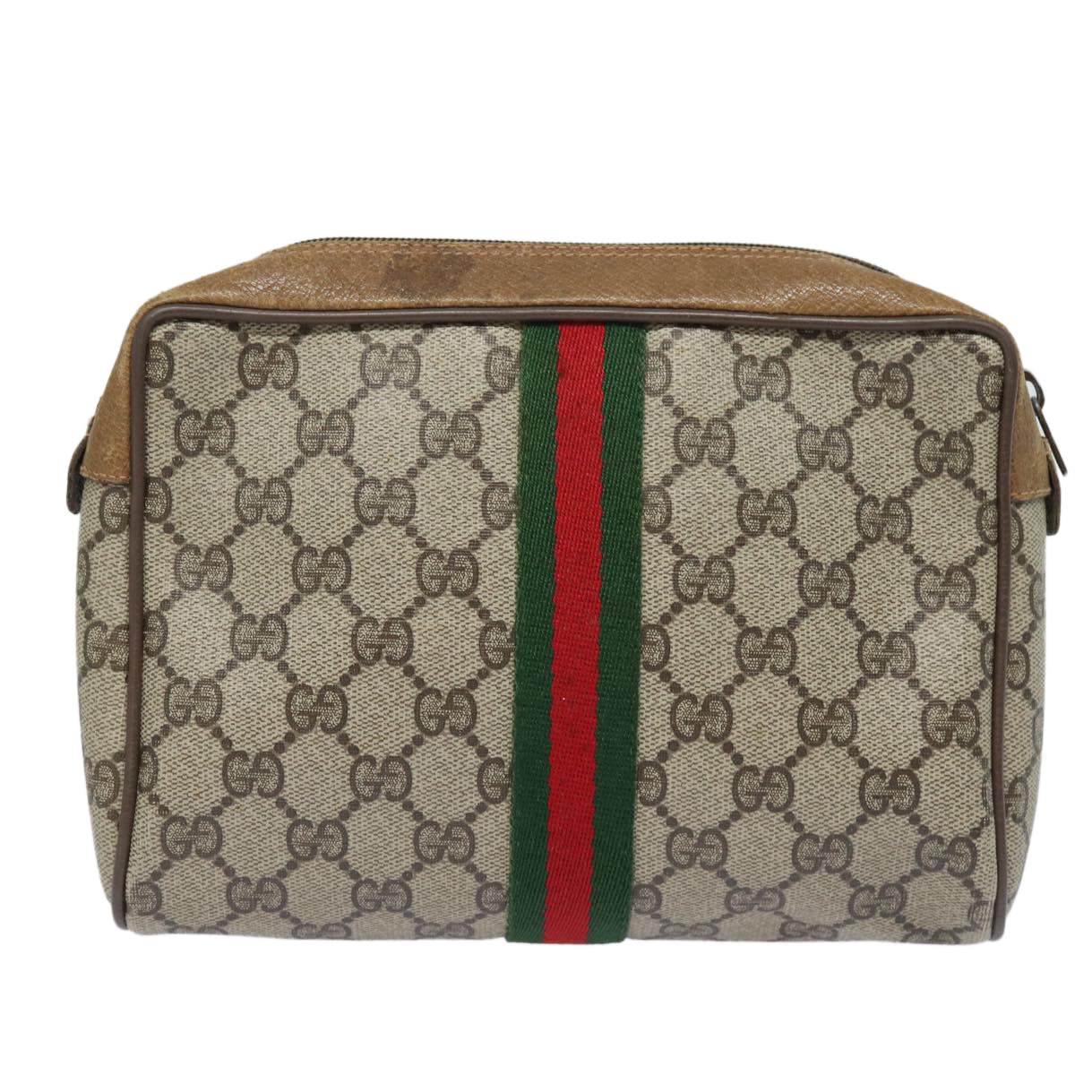 GUCCI GG Supreme Web Sherry Line Clutch Bag PVC Beige 89 01 012 bs15510