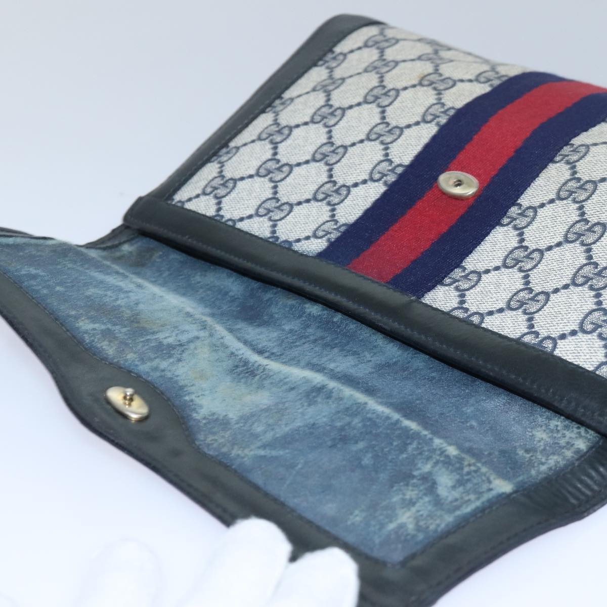 GUCCI GG Supreme Sherry Line Clutch Bag PVC Navy Red 010 378 bs15615