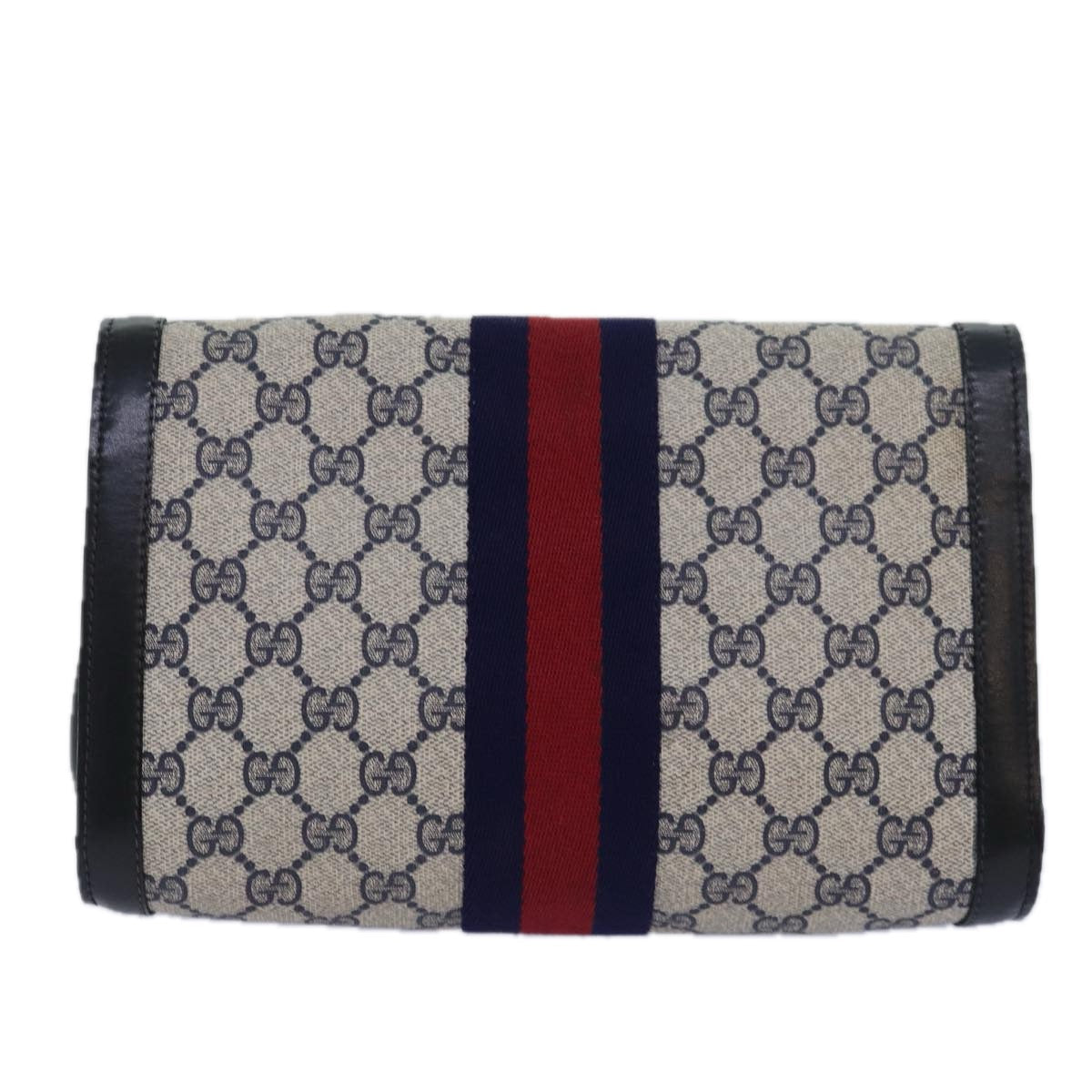 GUCCI GG Supreme Sherry Line Clutch Bag PVC Navy Red 010 378 bs15615