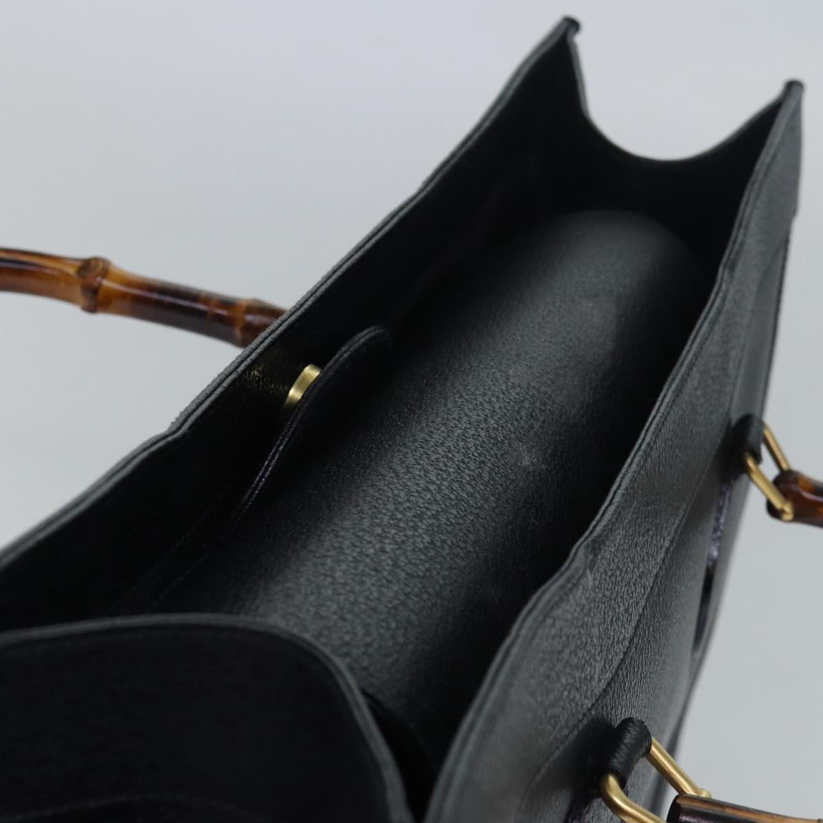 GUCCI Bamboo Hand Bag Leather Black 002 1186 0250 bs15616