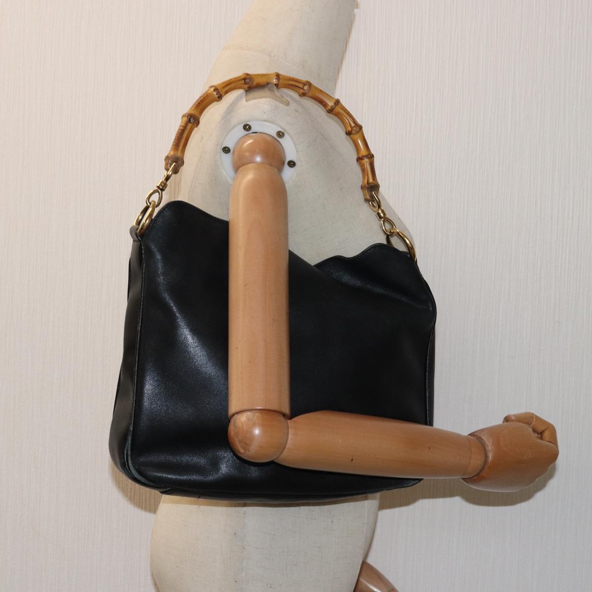 GUCCI Bamboo Hand Bag Leather Black 001 1638 bs15617