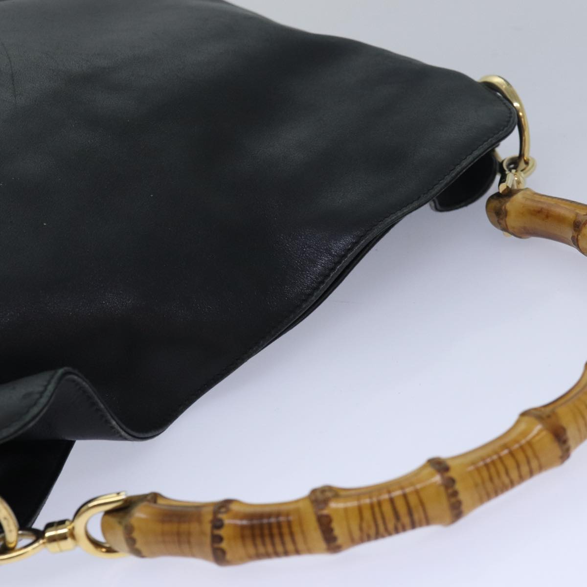 GUCCI Bamboo Hand Bag Leather Black 001 1638 bs15617