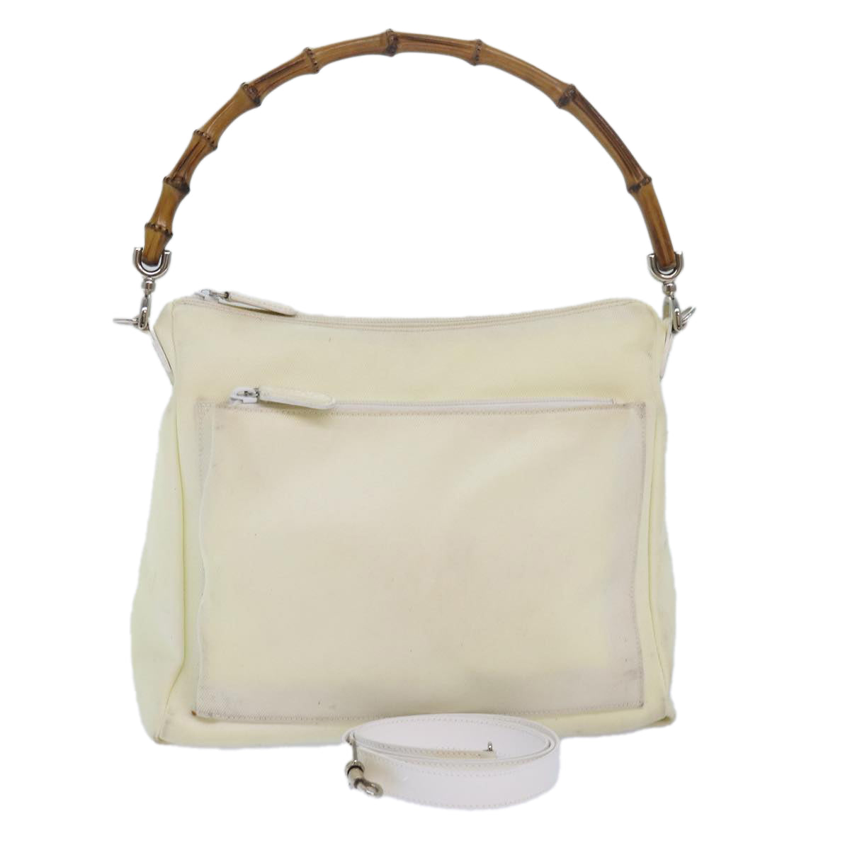GUCCI Bamboo Shoulder Bag Nylon 2way White bs15618