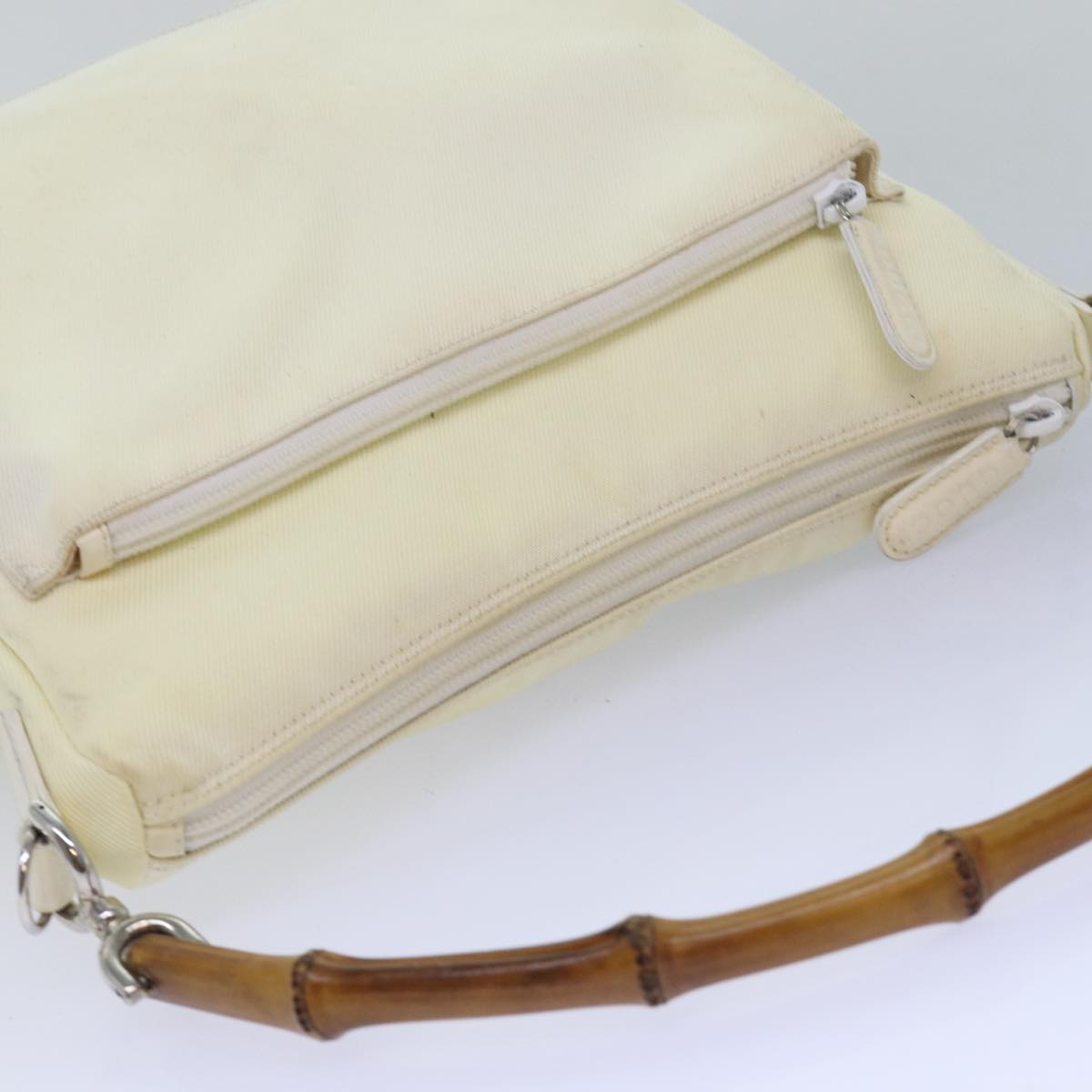 GUCCI Bamboo Shoulder Bag Nylon 2way White bs15618